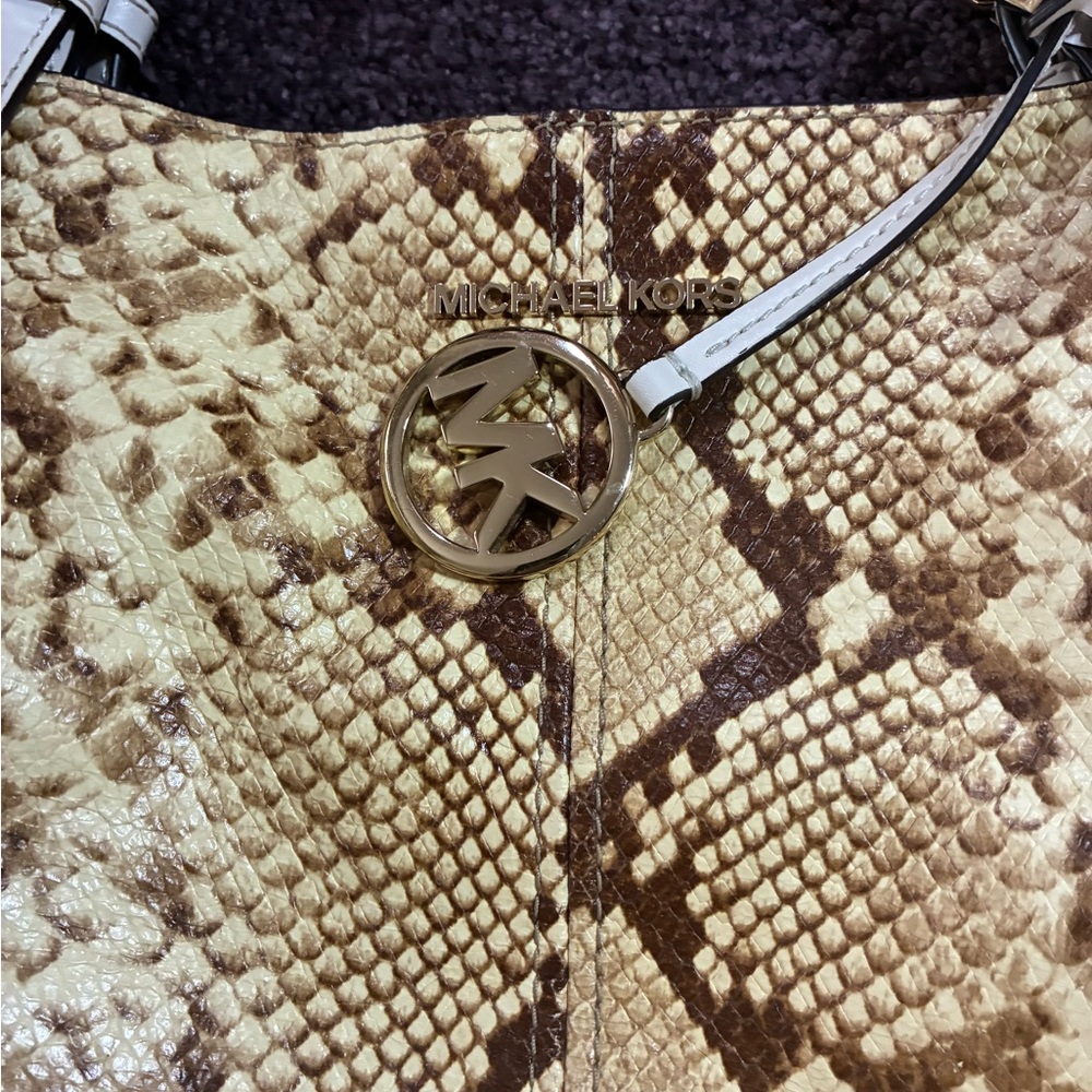 Michael Kors Snake Print Lenox Shoulder Bag & Wallet  Set - Tan and Brown large - Picture 2 of 13